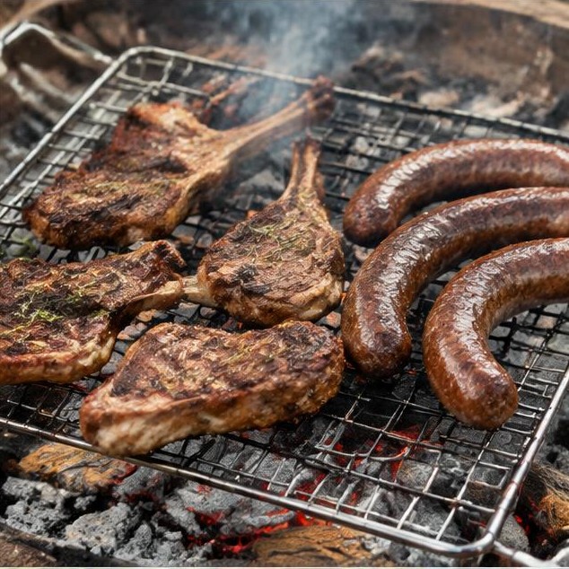 Chops and boerewors over the coals