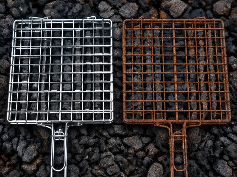 Side-by-side: stainless vs rusty old grid